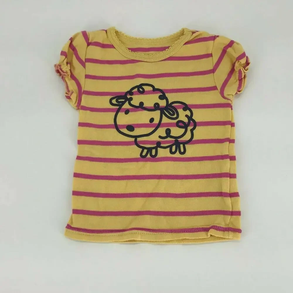 Unbranded Girls Toddler PJ Set Pajamas Striped Lamb Sheep Tight Sz 18 Months